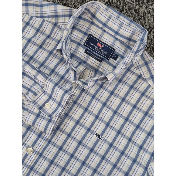 Vineyard Vines Other - Vineyard Vines Mens Large Blue White Plaid Slim Fit Whale Shirt‎ Long Sleeve